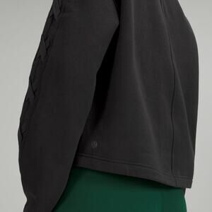 Lululemon Athletic Black Braided Sleeve Terry Fleece Crew Sweatshirt Size S